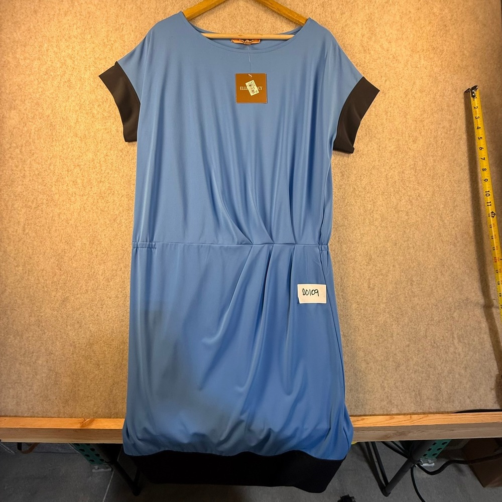 Ellen‎ Tracy Womens Blue Black Colorblock Pleated Waist Sheath Dress Size M NWT